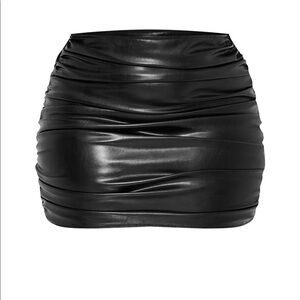 PrettyLittleThing Black PU Ruched Mini Skirt